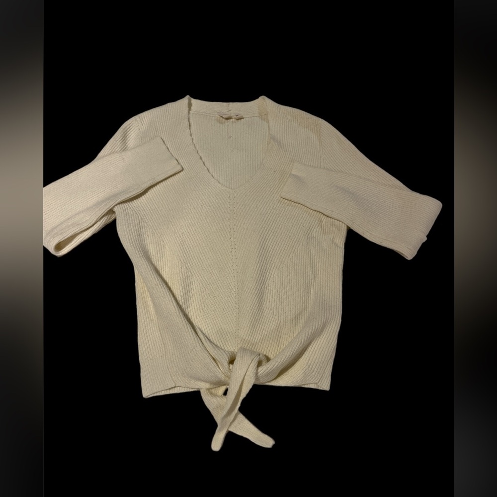 Anthropologie, Moth cream cotton sweater, with waist tie.